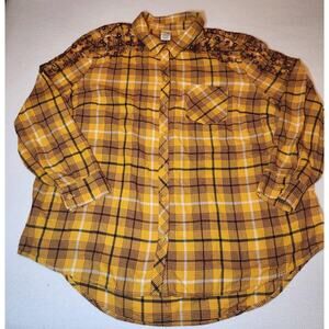 Terra & Sky Flannel Shirt Womens Sz 1X Floral Embroidered Plaid‎ Orange